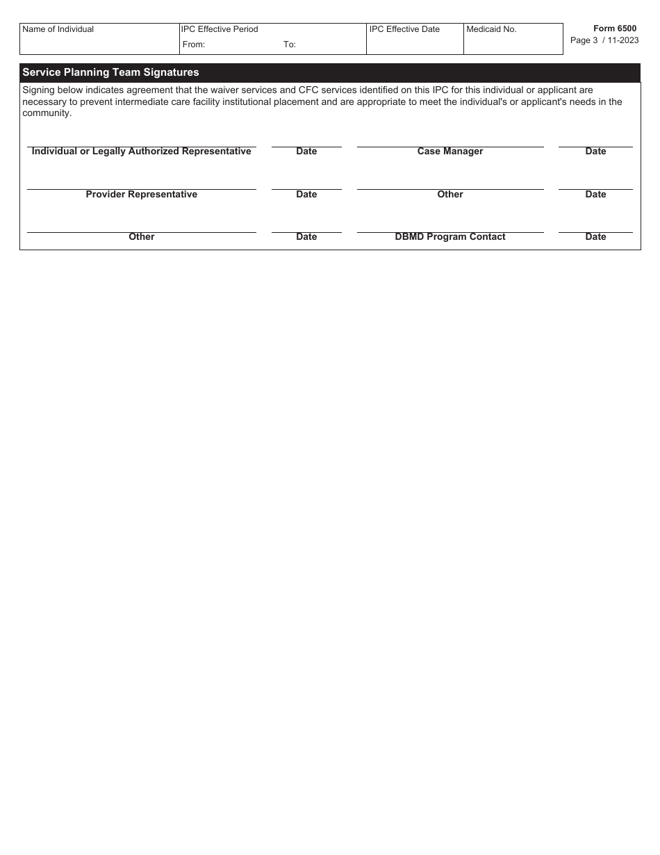 Form 6500 Individual Plan of Care (Ipc) - Deaf Blind With Multiple Disabilities (Dbmd) and Community First Choice (Cfc) - Texas, Page 3