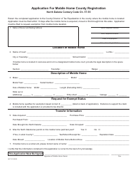 Form 24774 Application for Mobile Home County Registration - North Dakota