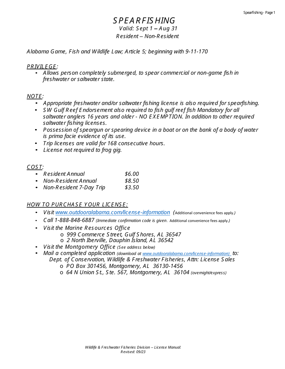 Spearfishing License - Non-resident - Alabama, Page 1