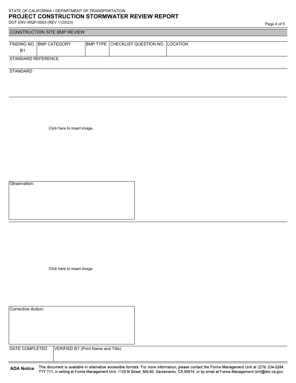 Form DOT ENV-WQP-0003 Project Construction Stormwater Review Report - California, Page 4