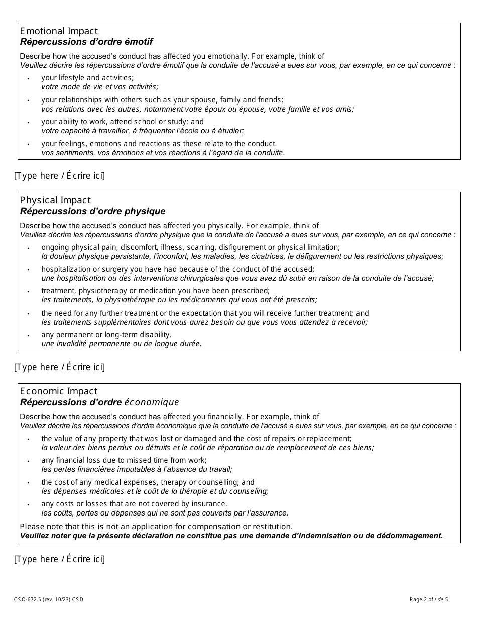 Form 48.2 Victim Impact Statement - Not Criminally Responsible - Ontario, Canada (English / French), Page 2