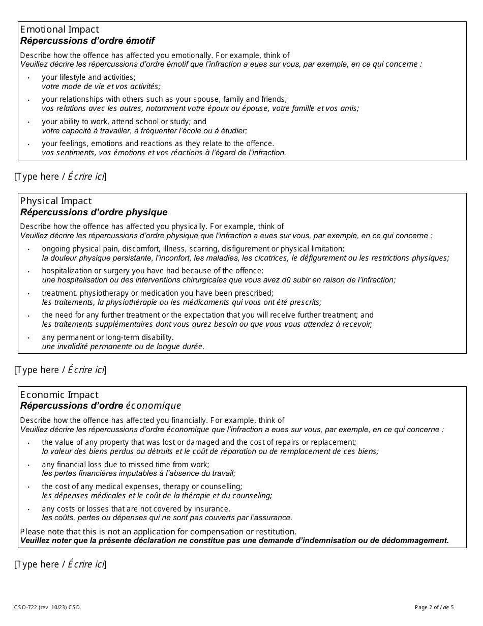 Form 34.2 Victim Impact Statement - Ontario, Canada (English / French), Page 2