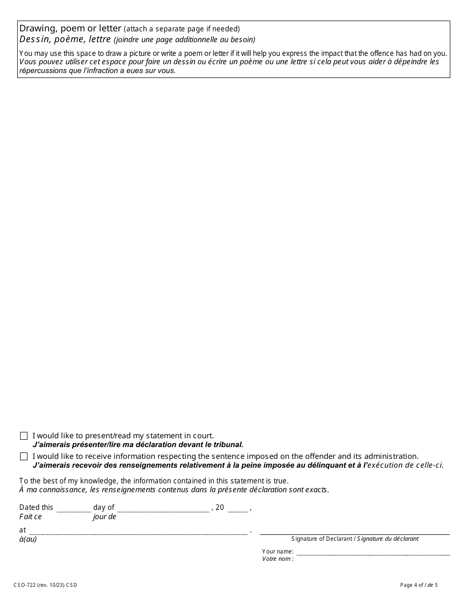 Form 34.2 Victim Impact Statement - Ontario, Canada (English / French), Page 4