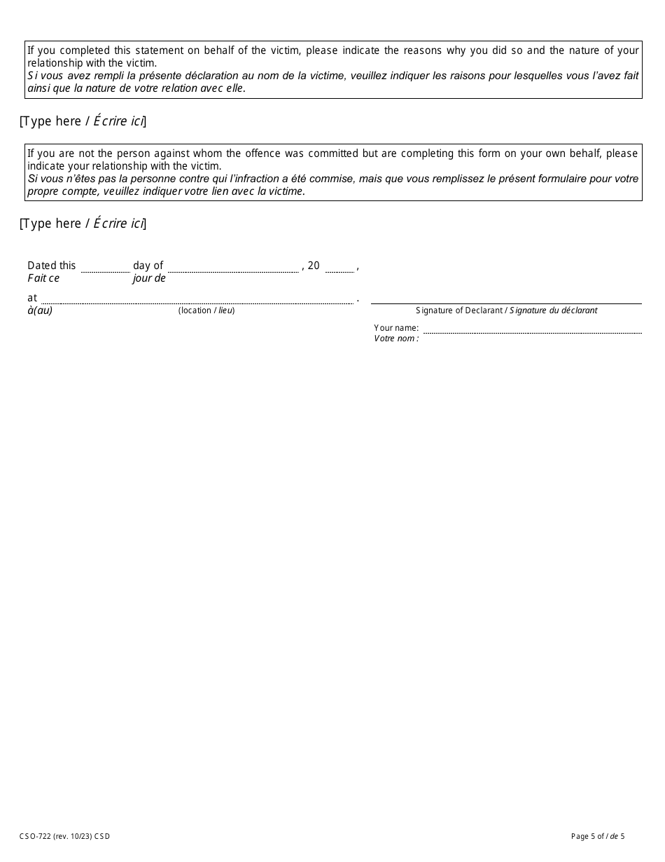 Form 34.2 Victim Impact Statement - Ontario, Canada (English / French), Page 5