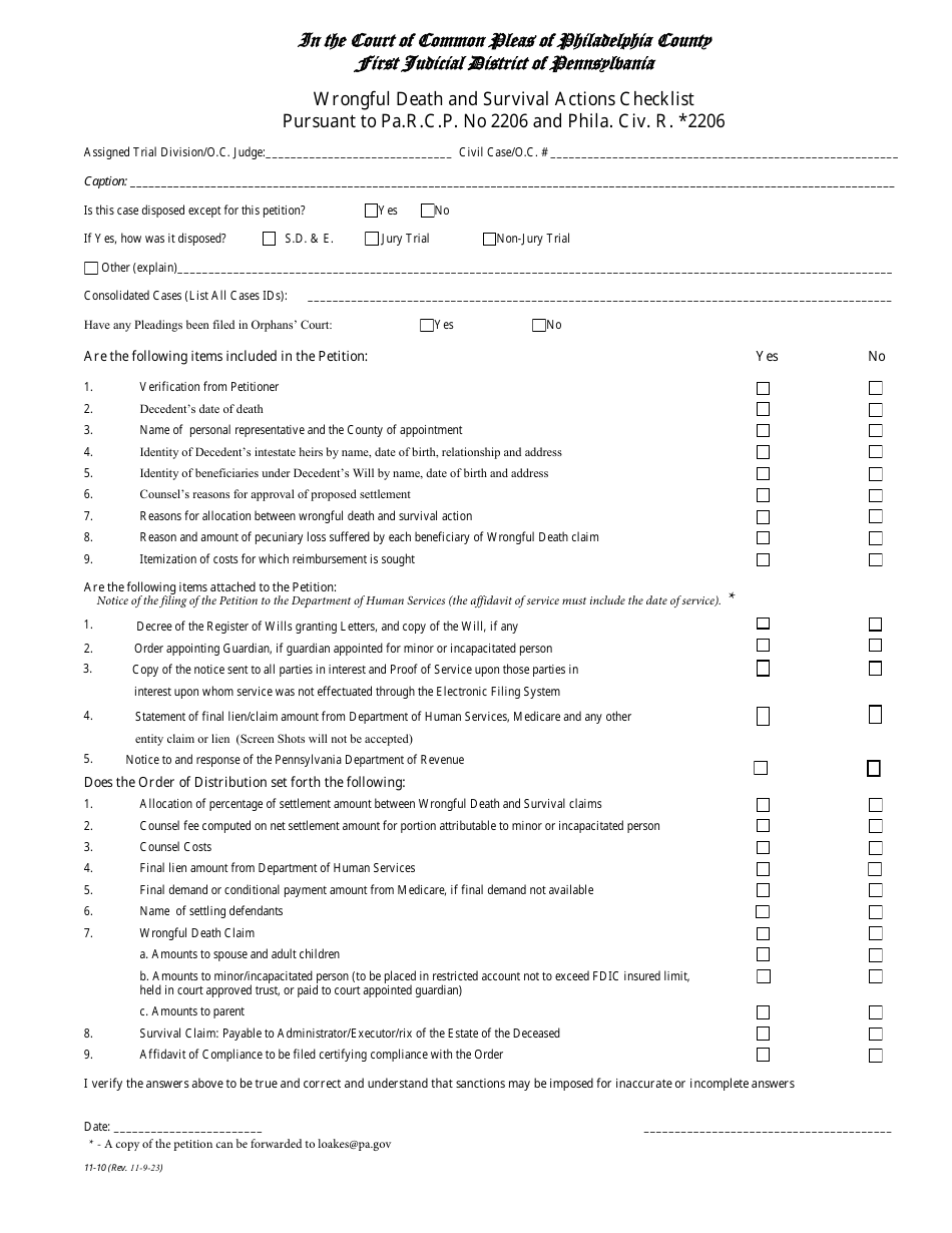 Form 11-10 Download Fillable PDF or Fill Online Wrongful Death and ...