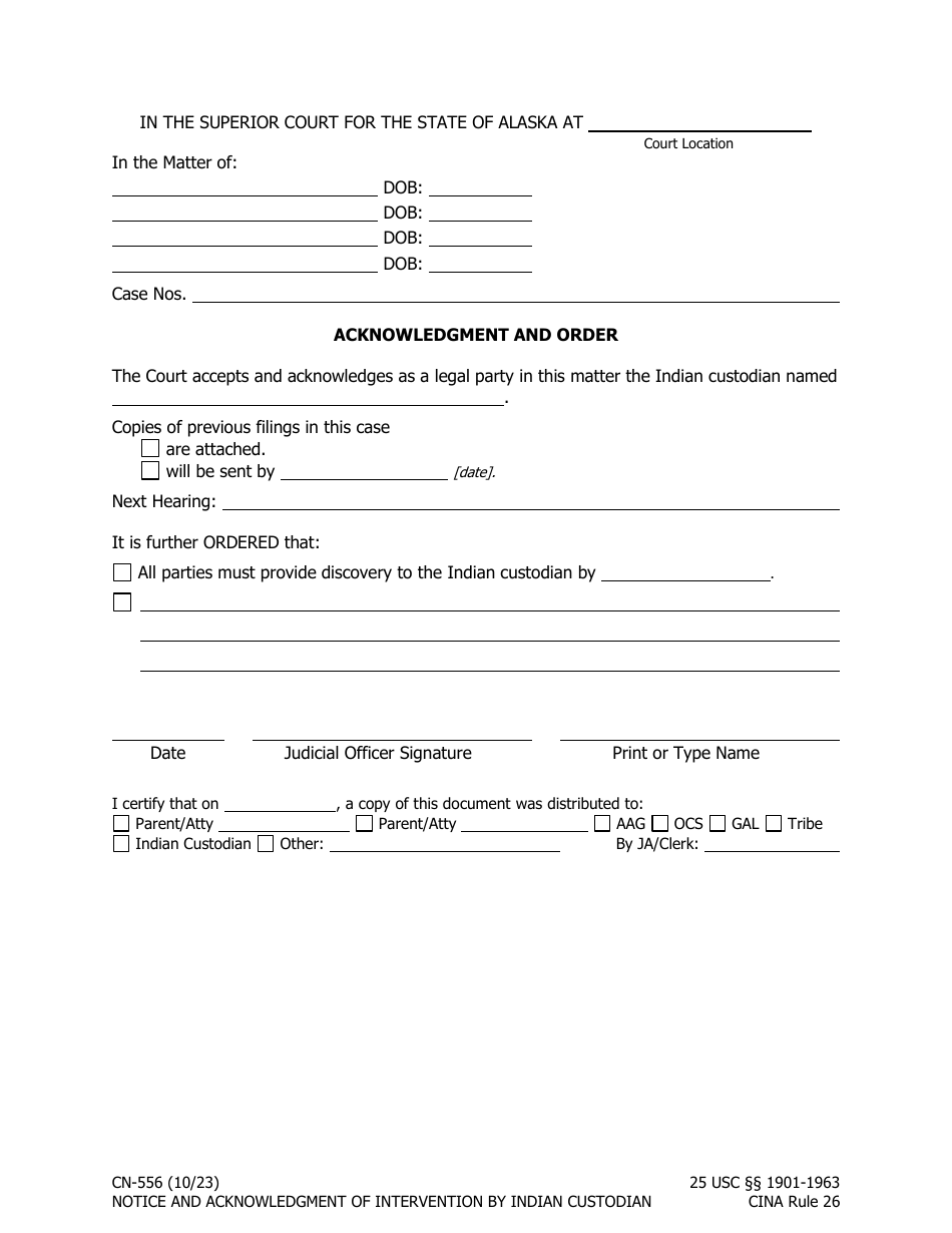 Form CN-556 Notice of Intervention by Indian Custodian in Icwa Case - Alaska, Page 2