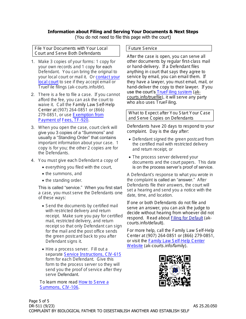 Form DR-511 Complaint by Biological Father to Disestablish Current Legal Fathers Paternity and Establish Self - Alaska, Page 5