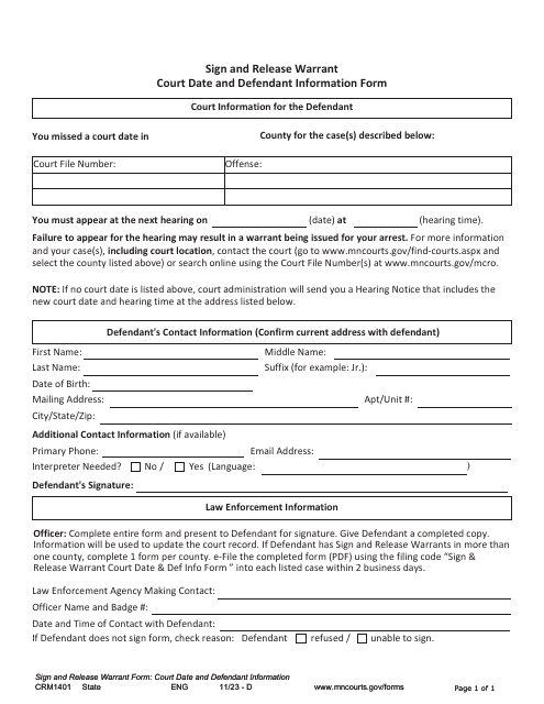 Form CRM1401  Printable Pdf