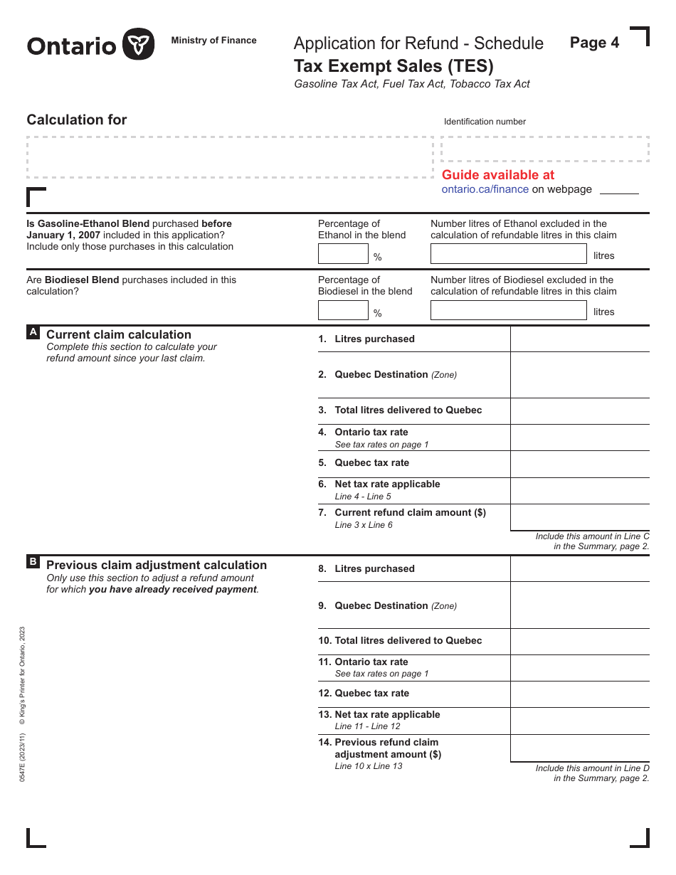 Form 0547E Application for Refund Tax Exempt Sales (Tes) - Ontario, Canada, Page 4