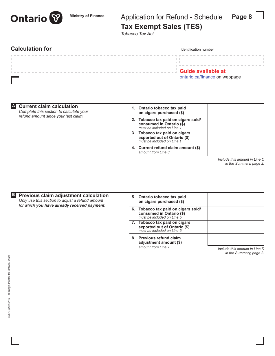 Form 0547E Application for Refund Tax Exempt Sales (Tes) - Ontario, Canada, Page 8