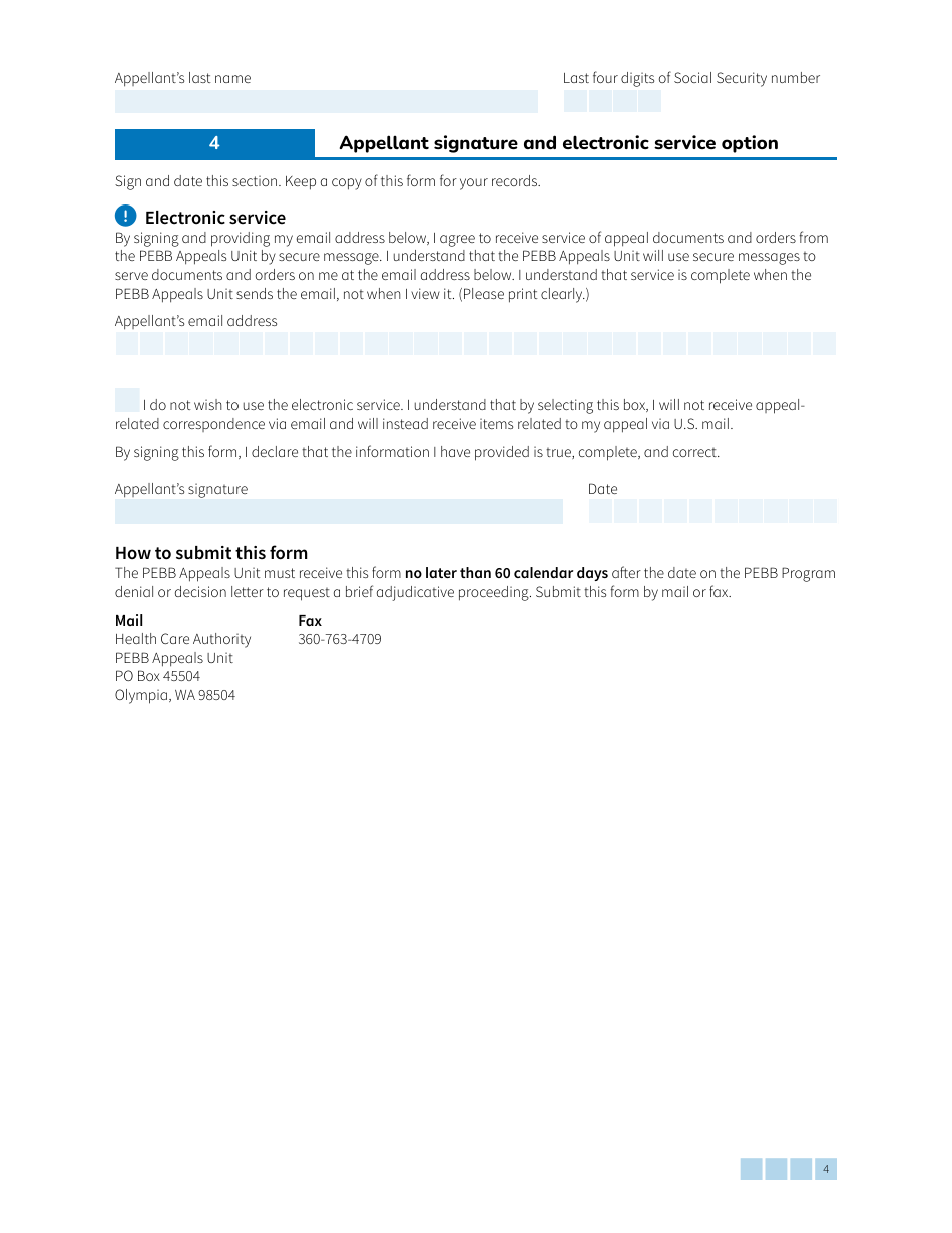 Form HCA51-0122 Pebb Retiree / Continuation Coverage Notice of Appeal - Washington, Page 4