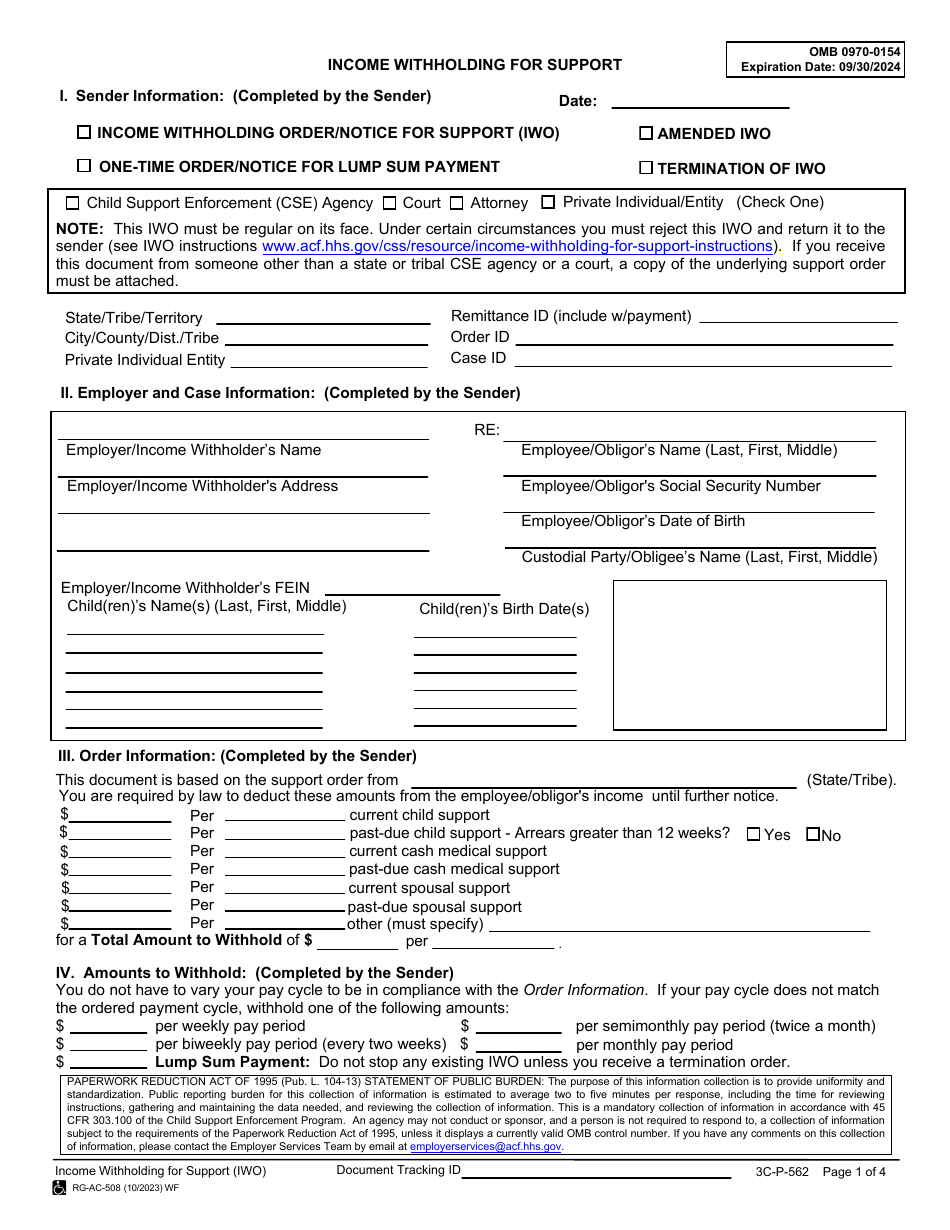Form 3C-P-562 Income Withholding for Support - Hawaii, Page 1