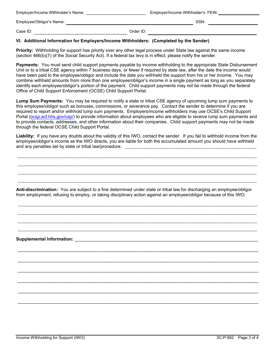 Form 3C-P-562 Income Withholding for Support - Hawaii, Page 3