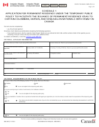 Form IMM5989 Schedule 1 Application for Permanent Residence Under the Temporary Public Policy to Facilitate the Issuance of Permanent Residence Visas to Certain Colombian, Haitian, and Venezuelan Nationals With Family in Canada - Canada