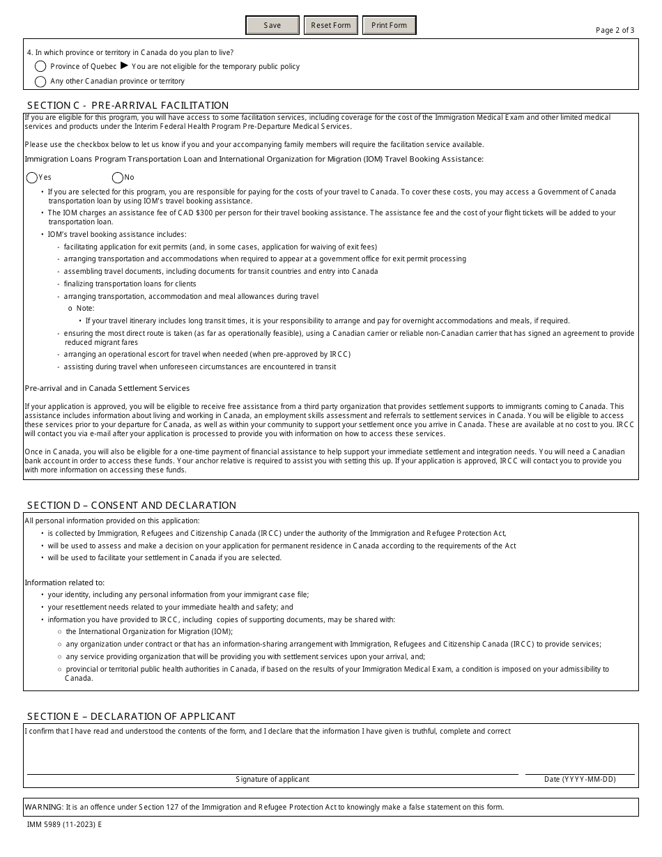 Form IMM5989 Schedule 1 - Fill Out, Sign Online And Download Fillable ...