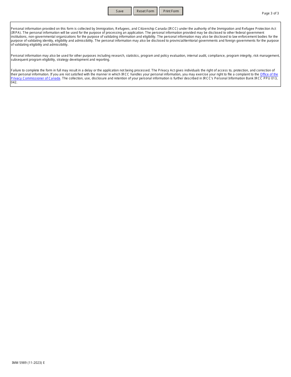 Form IMM5989 Schedule 1 Application for Permanent Residence Under the Temporary Public Policy to Facilitate the Issuance of Permanent Residence Visas to Certain Colombian, Haitian, and Venezuelan Nationals With Family in Canada - Canada, Page 3