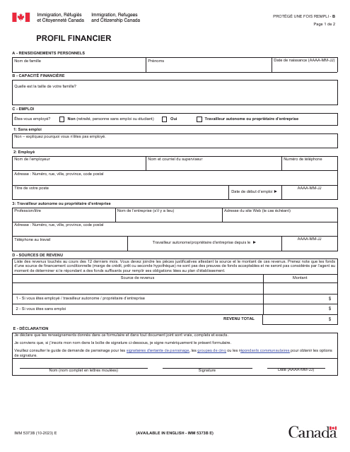 Forme IMM5373B Profil Financier - Canada (French)