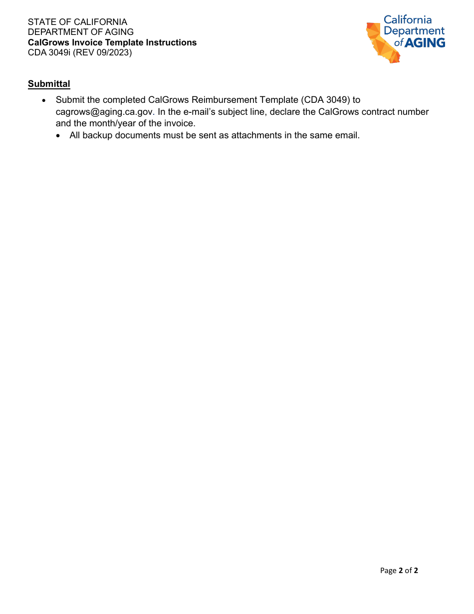 Instructions for Form CDA3049 Calgrows Reimbursement Template - California, Page 2