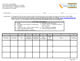 Document preview: Form CDA4008 Cbas Discharge Summary Report - California