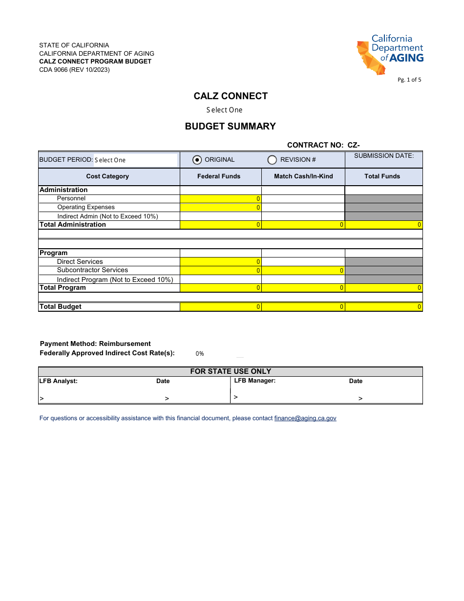 Form CDA9066 Calz Connect Program Budget - California, Page 1