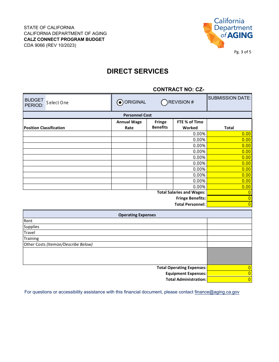 Form CDA9066 Calz Connect Program Budget - California, Page 3