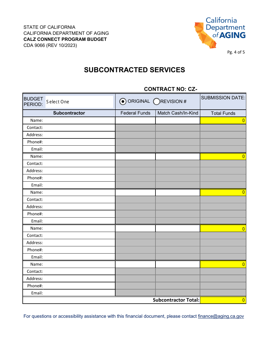 Form CDA9066 Calz Connect Program Budget - California, Page 4