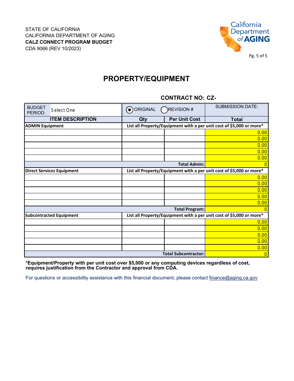 Form CDA9066 Calz Connect Program Budget - California, Page 5