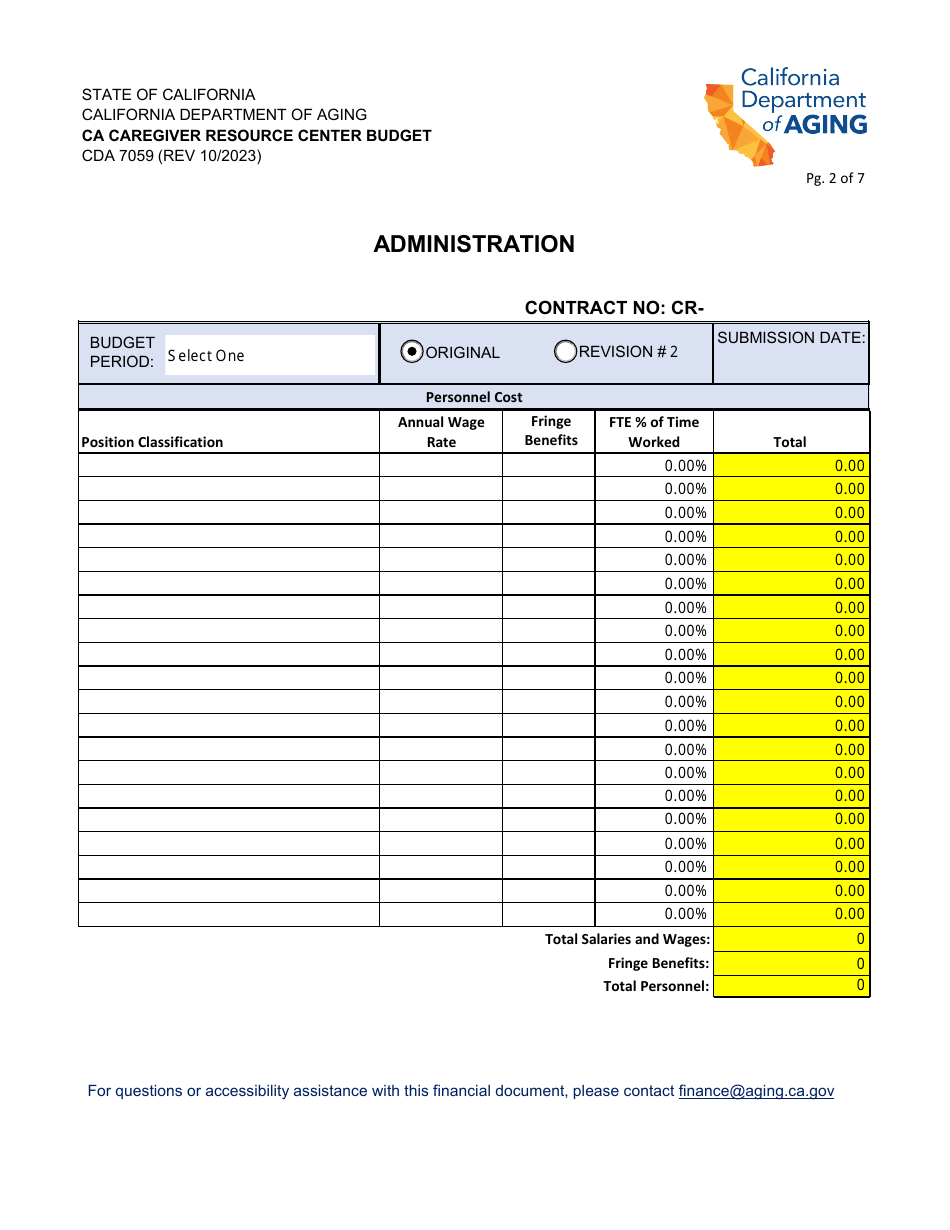 Form CDA7059 Ca Caregiver Resource Center Budget - California, Page 2