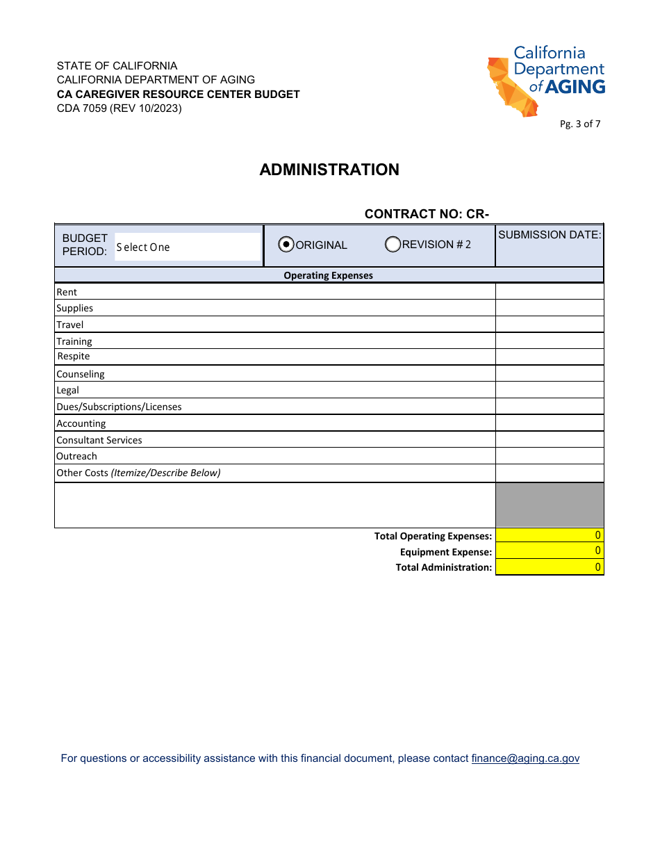 Form CDA7059 Ca Caregiver Resource Center Budget - California, Page 3