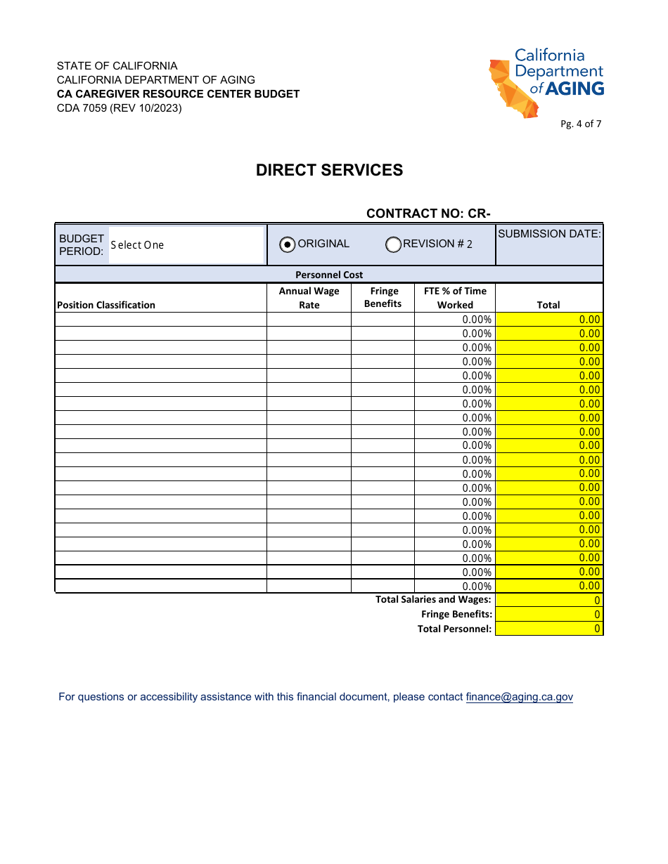 Form CDA7059 Ca Caregiver Resource Center Budget - California, Page 4