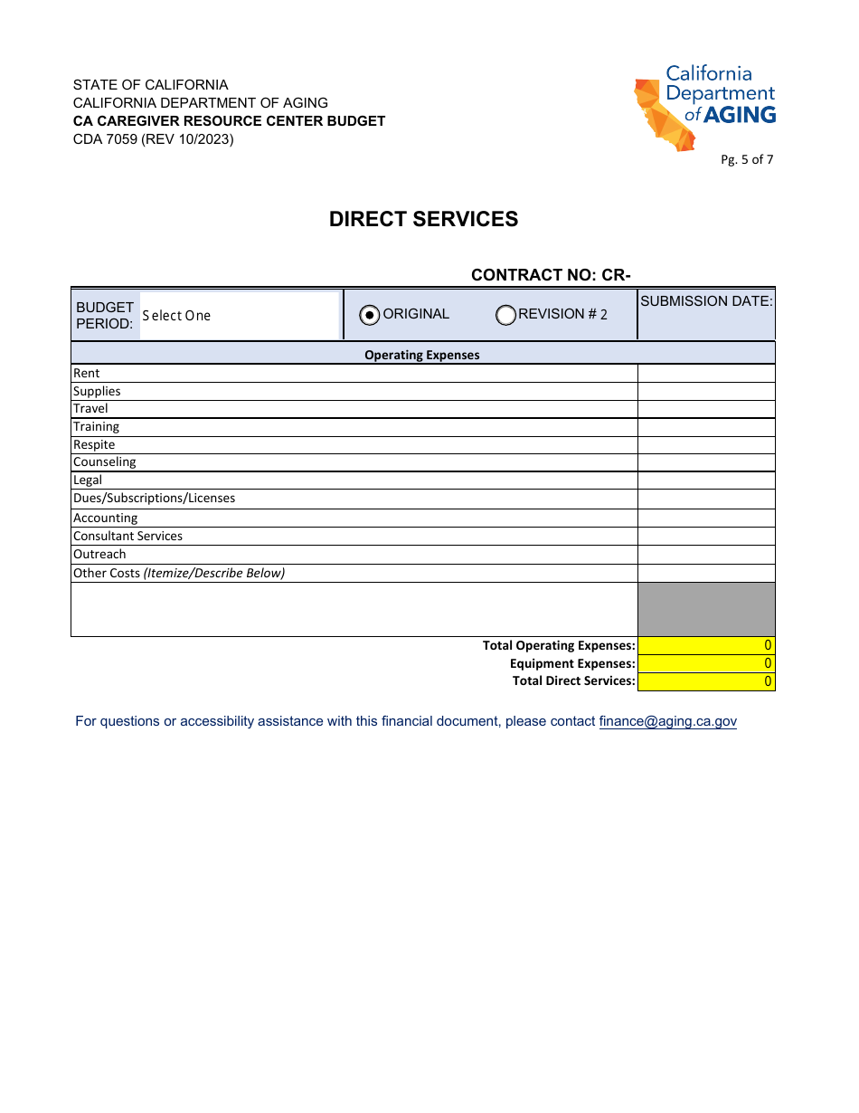 Form CDA7059 Ca Caregiver Resource Center Budget - California, Page 5