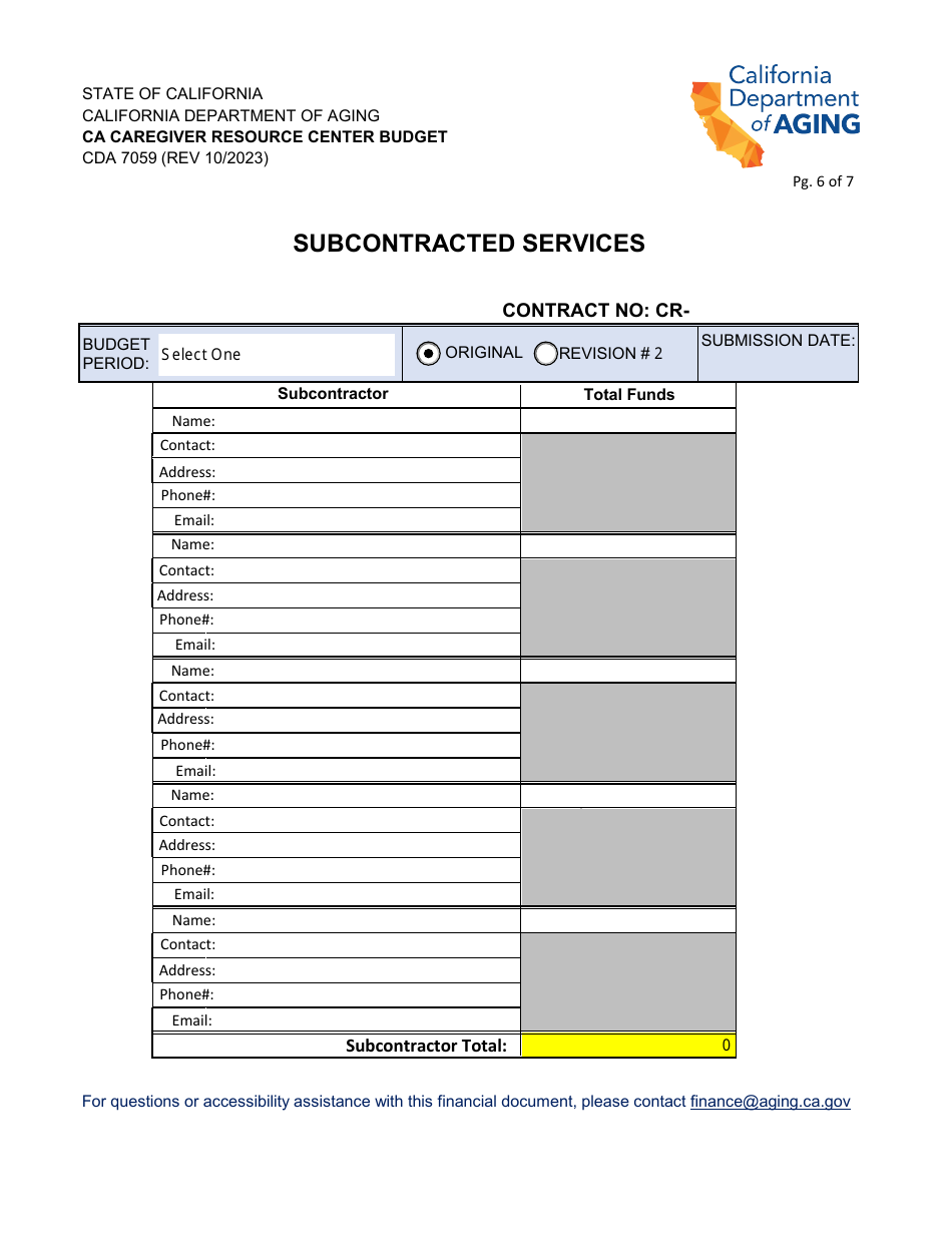 Form CDA7059 Ca Caregiver Resource Center Budget - California, Page 6