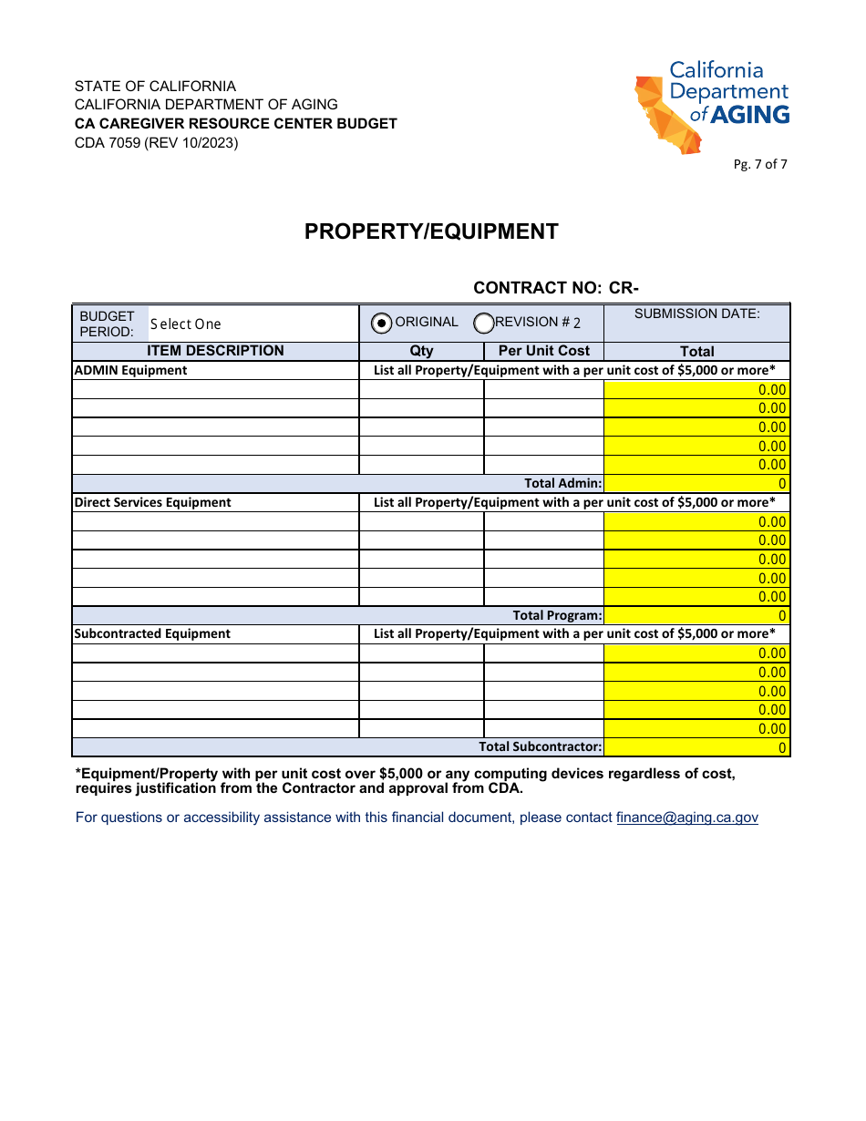 Form CDA7059 Ca Caregiver Resource Center Budget - California, Page 7
