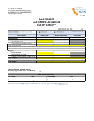 Form CDA9070 Alzheimer&#039;s Los Angeles Budget Summary - California