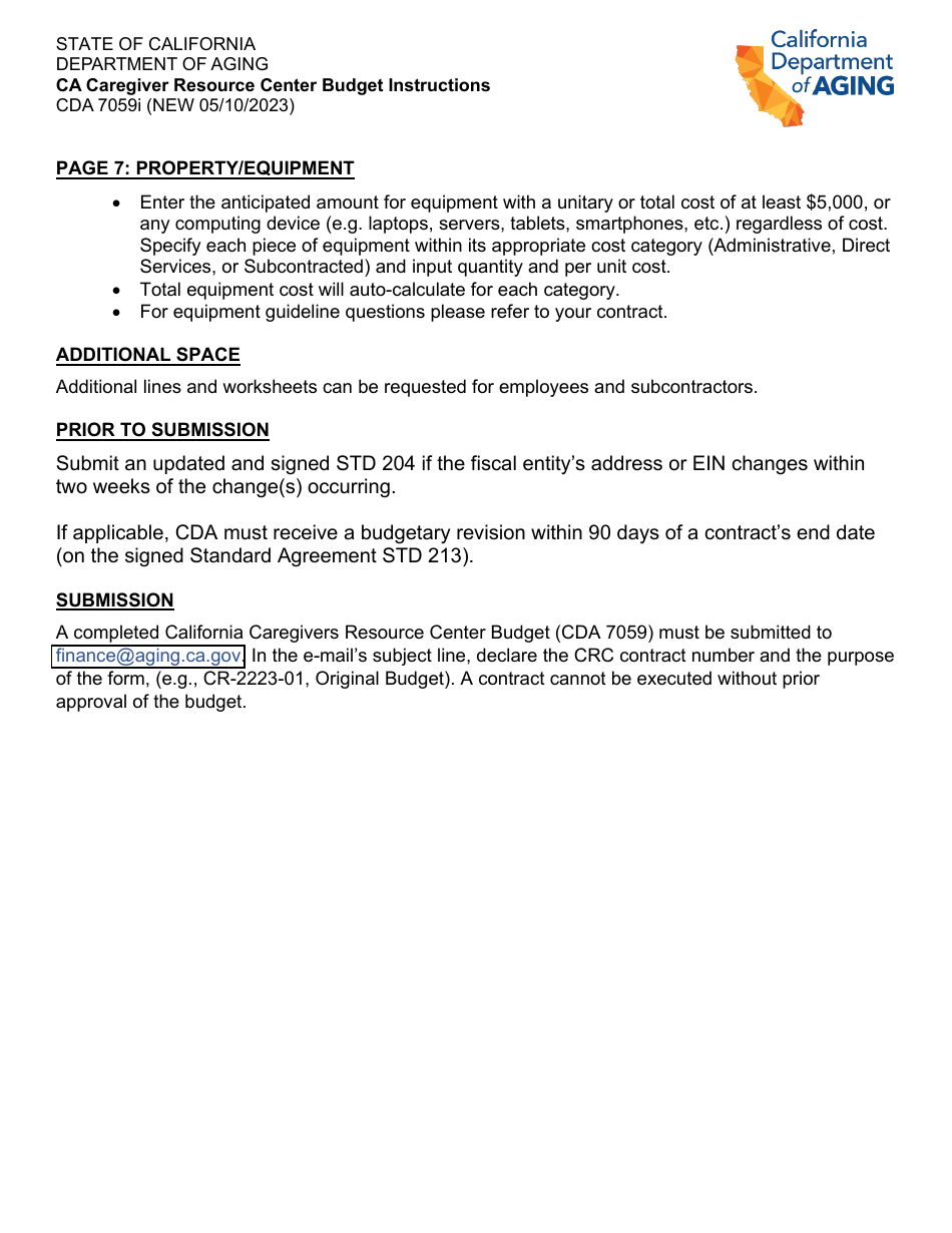 Instructions for Form CDA7059 Ca Caregiver Resource Center Budget - California, Page 3