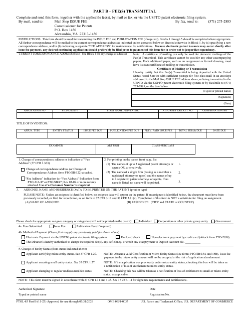 Form PTOL-85 Part B  Printable Pdf