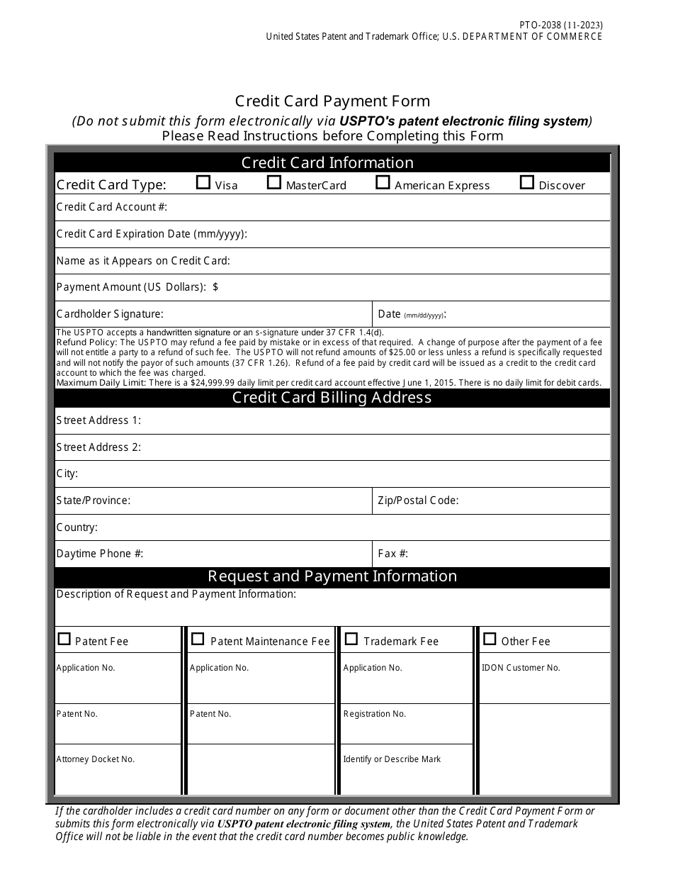 Form PTO-2038 Credit Card Payment Form, Page 3