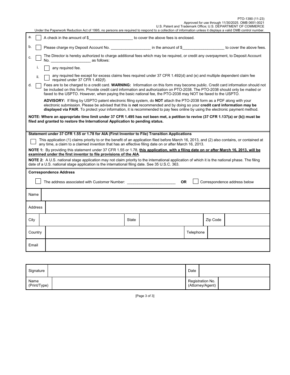 Form PTO-1390 Transmittal Letter to the United States Designated / Elected Office (Do / Eo / US) Concerning a Submission Under 35 U.s.c. 371, Page 3