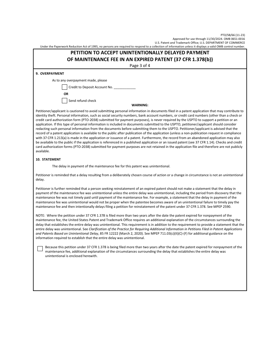 Form pto sb 66 download fillable pdf or fill online petition to accept