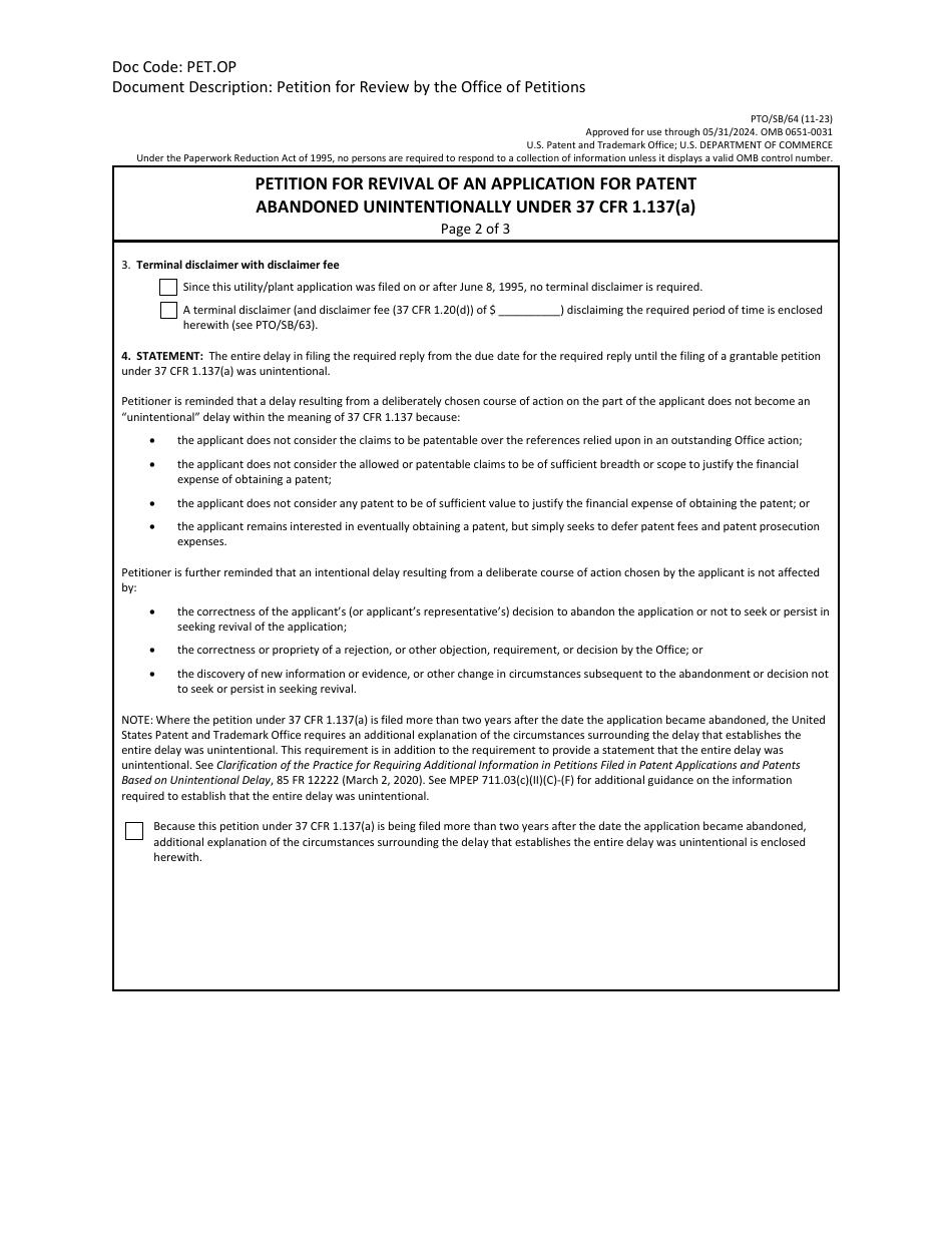 Form PTO/SB/64 Download Fillable PDF Or Fill Online Petition For ...