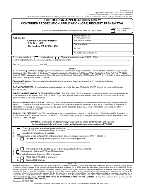 Form PTO/SB/29  Printable Pdf
