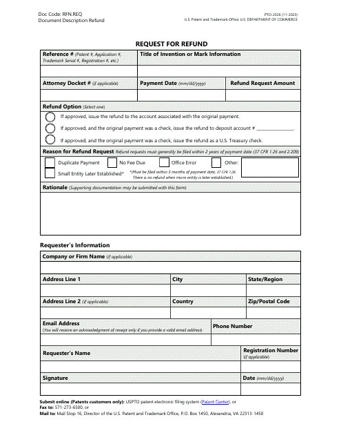 Form PTO-2326 Request for Refund