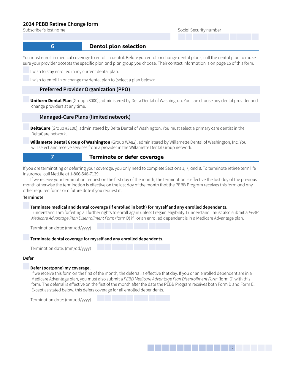 Form E (HCA51-0007) Pebb Retiree Change Form - Washington, Page 12