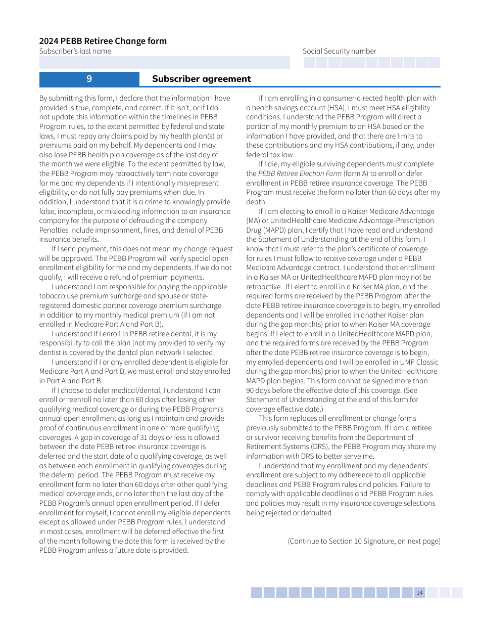 Form E (HCA51-0007) Pebb Retiree Change Form - Washington, Page 14