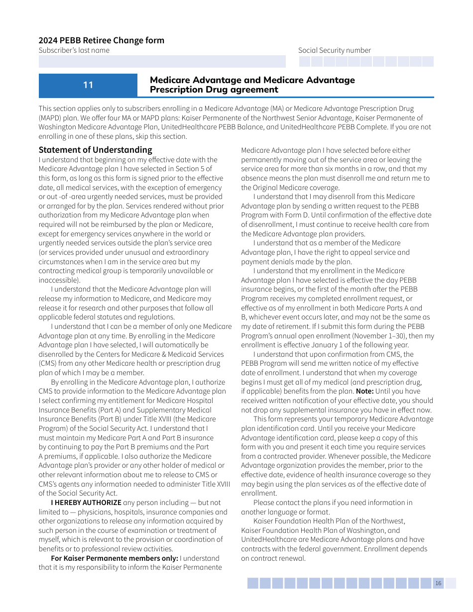 Form E (HCA51-0007) Pebb Retiree Change Form - Washington, Page 16