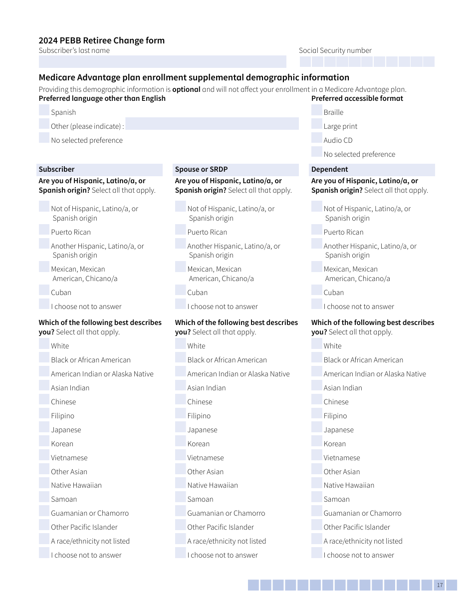 Form E (HCA51-0007) Pebb Retiree Change Form - Washington, Page 17