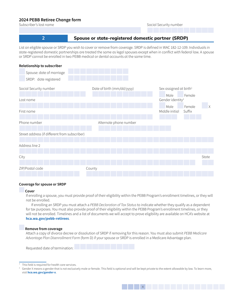Form E (HCA51-0007) Pebb Retiree Change Form - Washington, Page 4