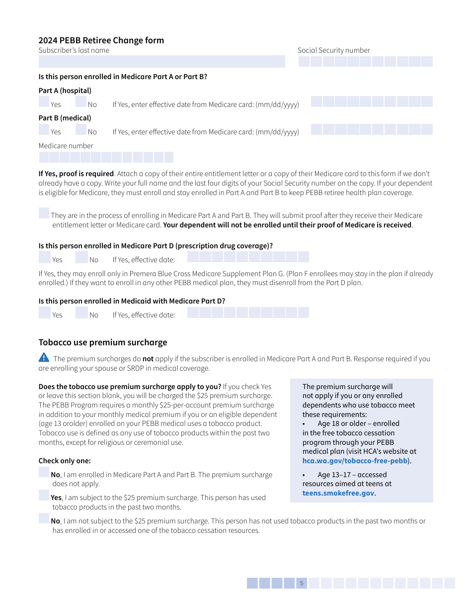Form E (HCA51-0007) Pebb Retiree Change Form - Washington, Page 5