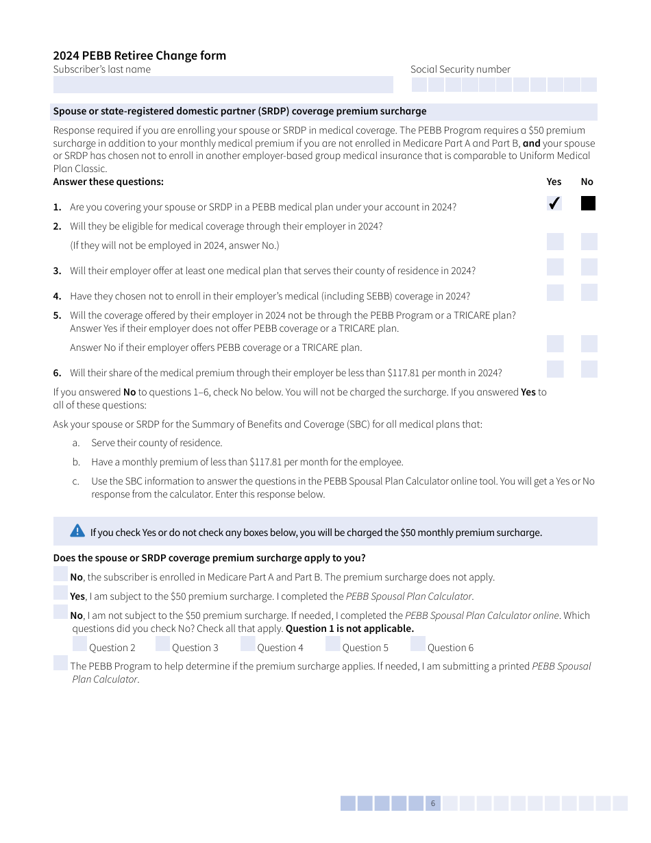 Form E (HCA51-0007) Pebb Retiree Change Form - Washington, Page 6
