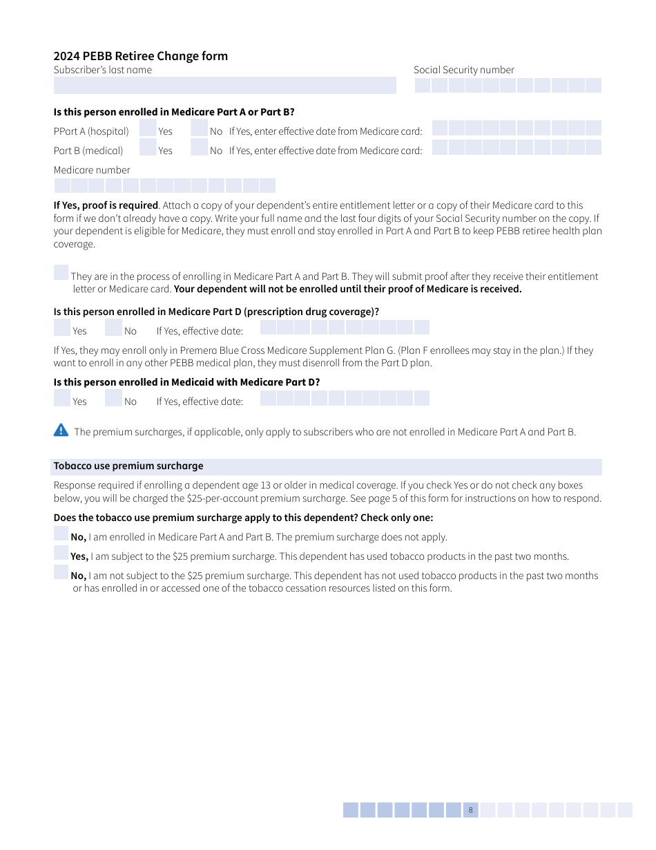 Form E (HCA51-0007) Pebb Retiree Change Form - Washington, Page 8